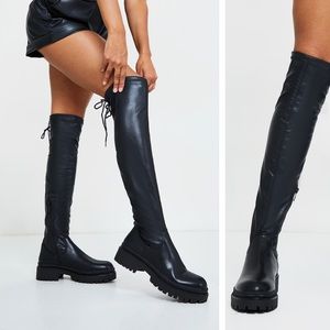 Over the knee vegan leather lug boot